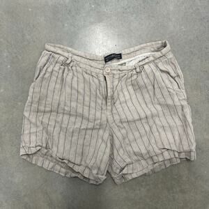 Peruvian Connection 100% Linen Striped Shorts Women's US 12 Beige Pull-On
